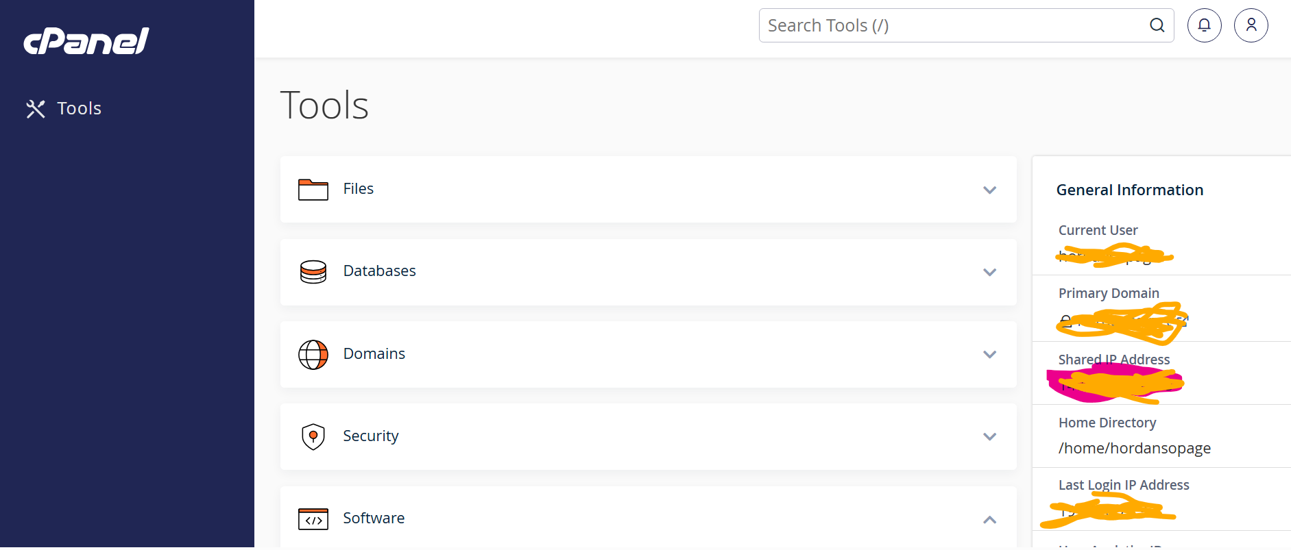 cPanel dashboard showing File Manager